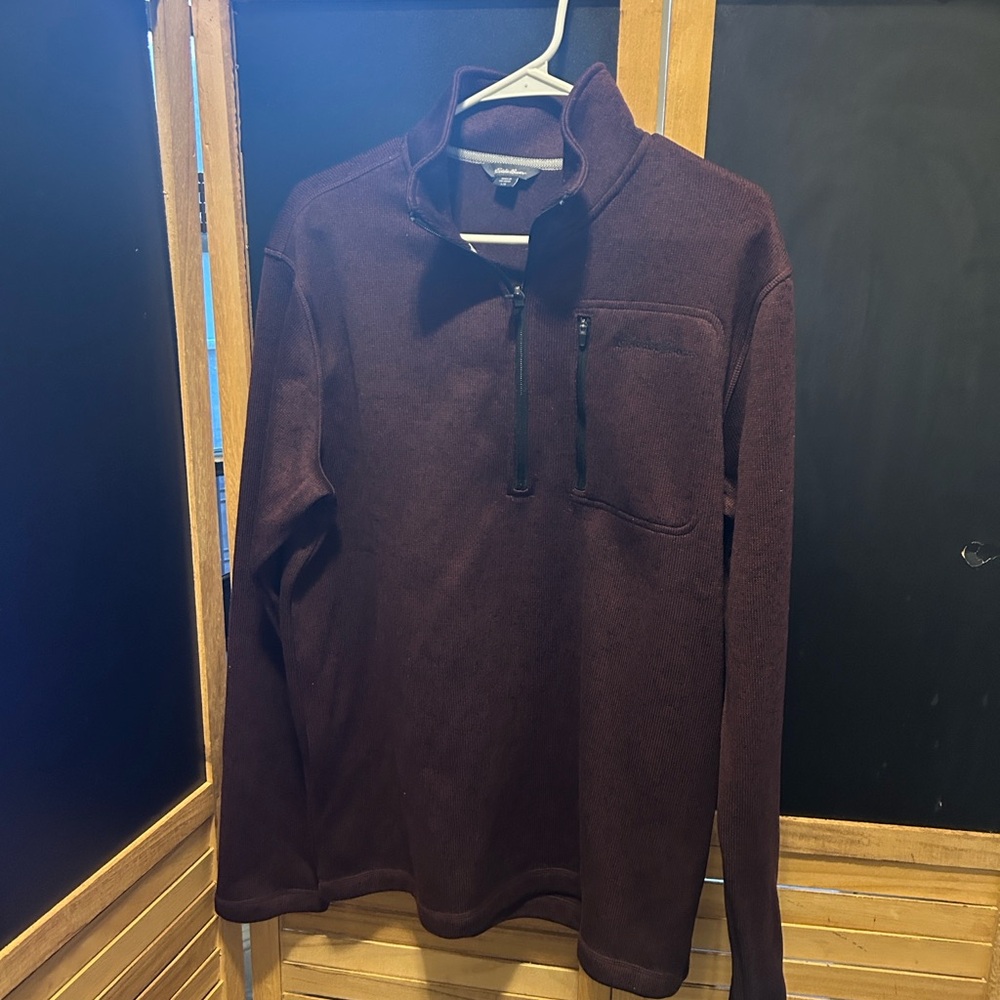 Eddie Bauer Men's Dark Maroon Zip-Up Sweater